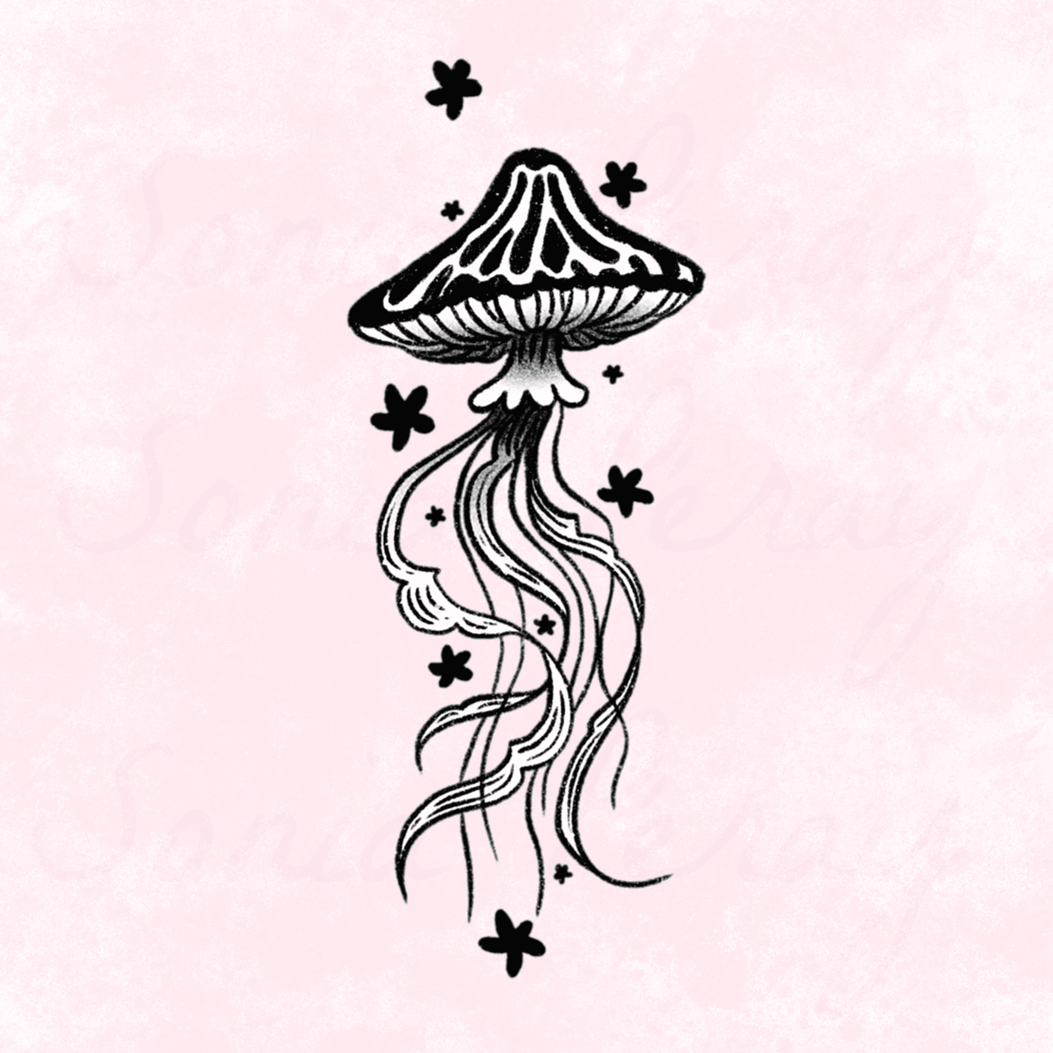 flash tattoo champignon méduse